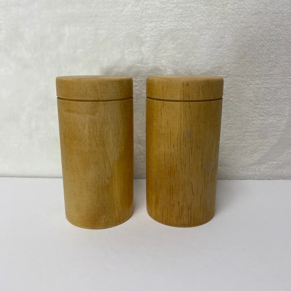 Vintage Wooden‎ Salt and Pepper Shakers Cylindrical Design